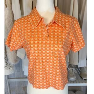 County Seat Jeanswear Vintage Womens Sz L Orange Daisy Floral Polo Crop Top#0231